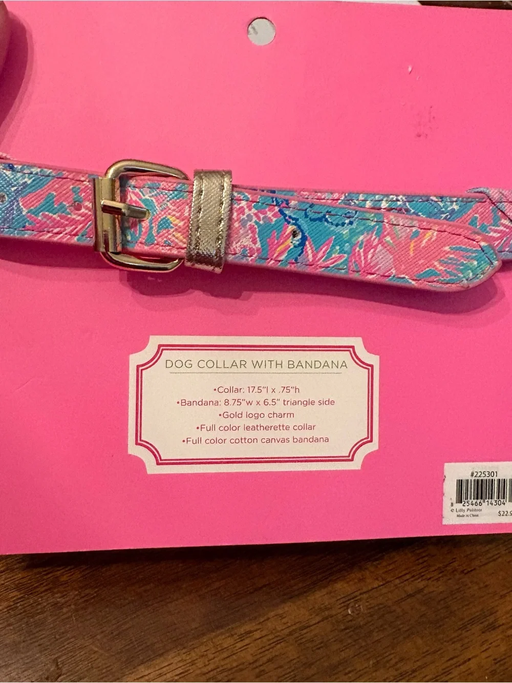 Lilly Pulitzer Pink & Blue Floral Bandana Dog Collar with Gold Charm